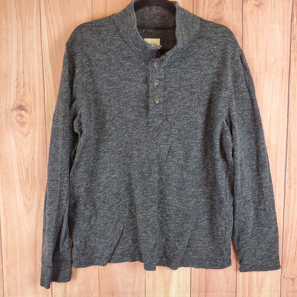 Fossil Henley Sweater Mens Sz Large Cotton Blend Adults Pullover